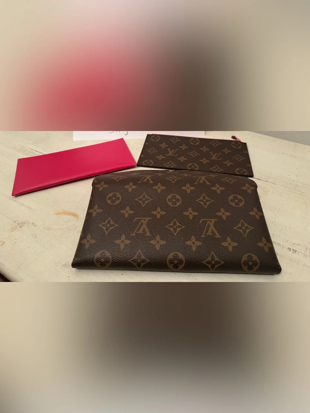 New Monogram Pochette Wallet Set – Brown & Pink